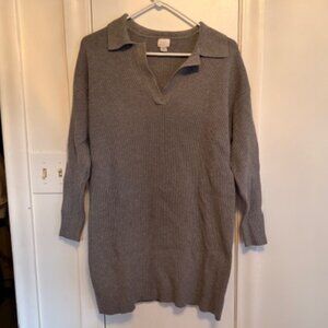 a new day Polo Collared Long Sleeved Gray Sweater Mini Dress- L
